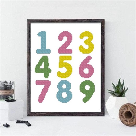 Numbers Cross Stitch Pattern: Colorful Kids Room Decor (PDF Pattern)#458 - Etsy