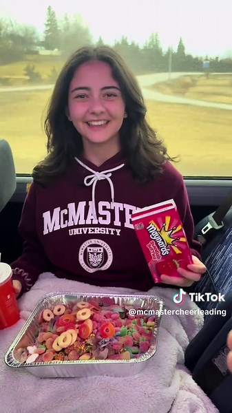 Bus driver were doing candy salad back here, steady on roaddd #candysalad#mcmastercheer#candy#abbyleemiller#busdriverweredoingeyemakeupbackhere