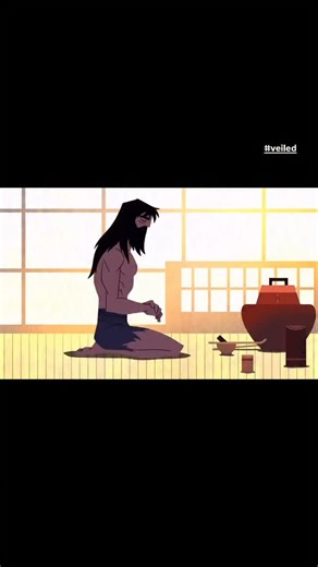 VEILED on Instagram: "Samurai Jack - Season 5, Episode 7 Jack prepares matcha in the style of a traditional Japanese tea ceremony. The quiet, deliberate ritual emphasizes discipline, patience, and inner control, using silence and motion; rather than dialogue; to define his character and contrast the chaos of his world. Unique fact: This silent tea scene required more precise storyboarding than many fight sequences, since every movement had to communicate meaning without words. Follow @veiled.jpg