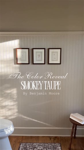 Trina on Instagram: "It’s that time again, The color Reveal! If you’re looking for a classic color. This is it! Smoky Taupe by Benjamin Moore - a beautiful neutral with a touch of warmth. This color is stunning at all times of the day. Thank you again @christinekissickhome for the color inspiration 🤍 Happy Monday! #cottagecore #powderroom #interiorpaint #benjaminmoorepaint #aesthetic"