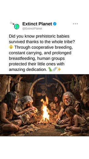 Raising babies took the whole prehistoric village! 👶💪 #prehistoriclife #ancient #humanevolution xyz
