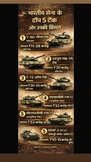 Top 5 Indian Army Tanks and Their Prices #shorts #facts #gk