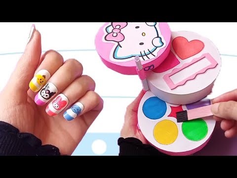 *SANRIO* How to make Paper Nails at home | DIY Paper make-up set | Homemade Fake Nails without glue