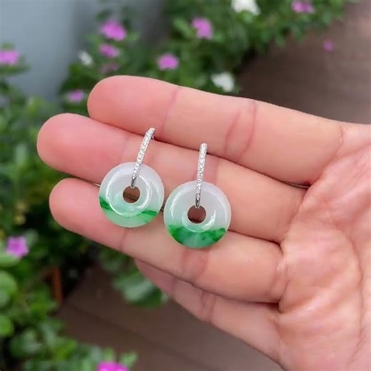 Green Jade Earrings - Safety Coin (NJE269)