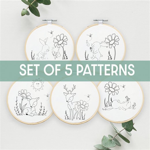 Animal Embroidery Pattern Set: Beginner DIY, Nursery Decor (PDF Download) - Etsy
