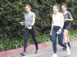 Jennifer Garner enjoys an early morning workout with friends on a brisk stroll