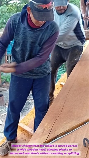 Teamwork Wooden Mallet Power for Boat Plank Fitting #BoatBuilding #WoodMallet #Shipyard