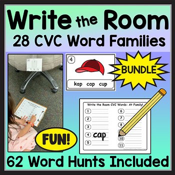 Write the Room CVC Words Activity Game, Word Hunt for CVC Words BUNDLE