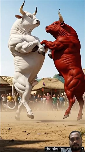 Angry Cow vs Red Bull - Epic Showdown!💪🏻🐄 #ai #cow #cartoon #fightofanimals #luckygameplay