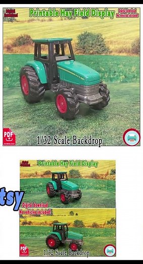 1/32 Scale Farm Backdrop – Printable Hay Field Diorama for Tractor Displays & Model Photography