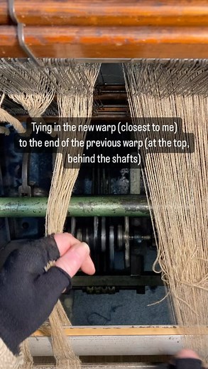 13K views · 193 reactions | We’ve skipped beaming off the warp from the warping mill and fitting the beam to the back of the loom, and jumped straight on to tying in the warp. We’ve had a bit of discussion about knots so I really must do a demo of what I know to be a Weaver’s Knot. I’m sure there are many different versions! #artisancloth #madewithhandsandfeet #tyingin #clothproduction #imadeyourcloth | Woven In The Bone | Facebook