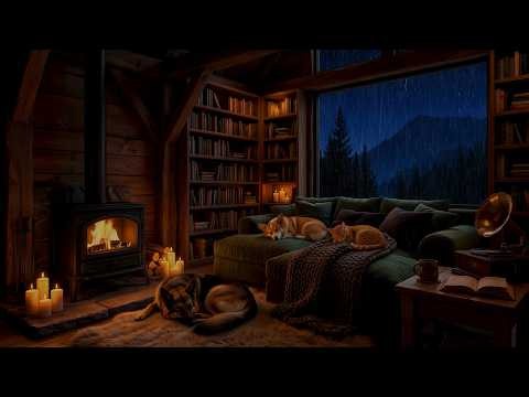 Cozy Cabin Retreat 🌩️ Rain on Windows, Warm Fire & Sleeping Pets