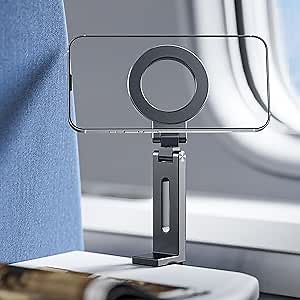 Portable for MagSafe Phone Stand, Airplane Phone Holder for Travel, Aluminum Magnetic Cell Phone Holder, Double 180° Plus 360° Rotation, 3.5" Pocket Size Travel Essential Accessory for Flying (Gray)