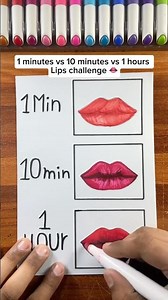 1 Minutes ✨Vs 10 Minutes ✨Vs 1 hours ✨ Lips 👄 Drawing challenge #art #lips #challenge #shorts