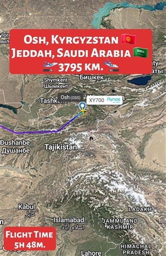 Osh, Kyrgyzstan 🇰🇬 to Jeddah, Saudi Arabia 🇸🇦 Flight Route ✈️ XY700