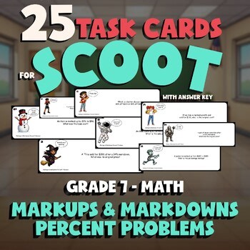 Markups & Markdowns Percent Problems SCOOT TASK CARDS Math Game - Grade 7