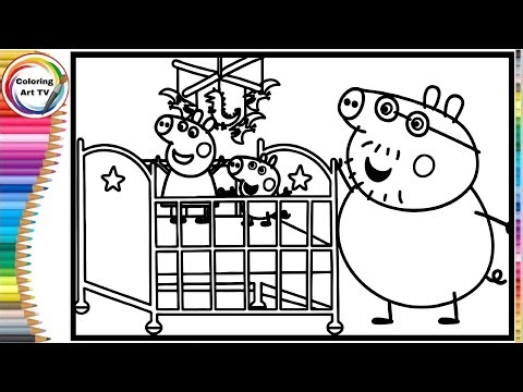 Peppa Pig and her brother playing in bed _ How to draw and color a Peppa Pig page for kids