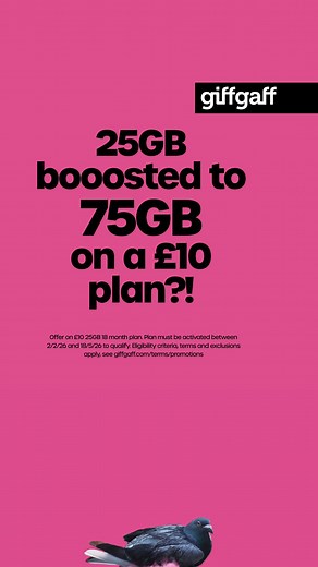 25GB boosted to 75GB on a £10 plan?!