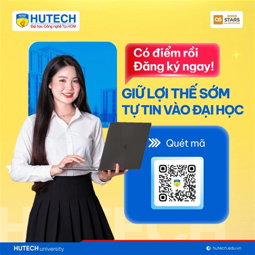 SỞ HỮU ĐIỂM HK1 LỚP 12? SỚM CHINH PHỤC NGAY ĐẶC QUYỀN HỌC BỔNG TUYỂN SINH 2026 TẠI HUTECH! Kết quả Học kỳ 1 lớp 12 không chỉ là những con số, mà chính là "tài sản" quý giá giúp bạn thiết lập lợi thế cạnh tranh trong kỳ tuyển sinh 2026 với gần một triệu thí sinh khác. Tuy nhiên, nhiều bạn trẻ vẫn chưa tận dụng hết cơ hội này để "về đích sớm" trong mùa tuyển sinh năm nay! Và đây - ngay lúc này - chính là thời điểm vàng để bạn chuyển hóa nỗ lực thành cơ hội, tối ưu hóa thành tích hiện tại để chắc c