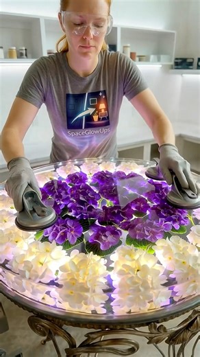 DIY Epoxy Glowing Flower Table… The Purple Center Is Unreal