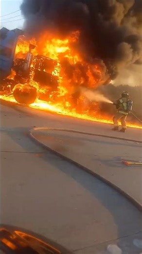 Truck Explodes into Fire on Highway 🚚🔥 Shocking Footage