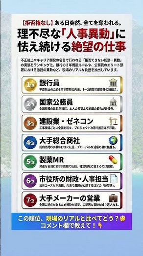 【拒否権なし】ある日突然、全てを奪われる。理不尽な「人事異動」に怯え続ける絶望の仕事TOP7 #転勤族 #単身赴任