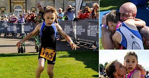 Inspirational eight-year-old Bailey Matthews doesn't let cerebral palsy stop him from finishing triathalon