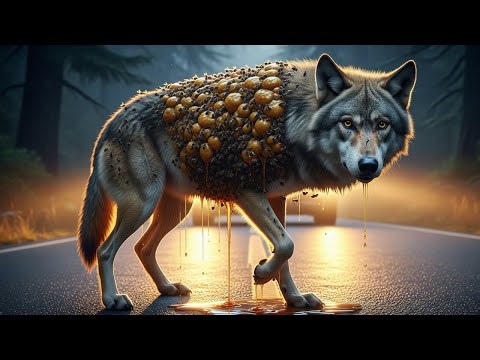 Poor Wolf Block Road After Affected By Honey Bees Asking For Help Saves By Rescue Team