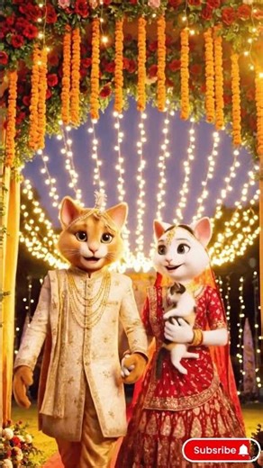 Wedding Entry 😍 Human-Like Cat in Bridal Dress with Kitten | Cute & Funny Animal Shorts #cat #viral