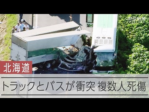 車体は大きくえぐれ路上には豚 バスとトラックが衝突 複数人死傷