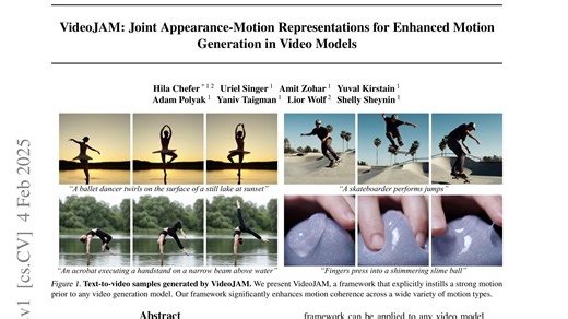 Meta最新视频生成模型VideoJAM：联合外观-运动表示以增强视频模型中的运动生成