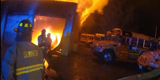 Heavy fire damage at Sumner bus barn