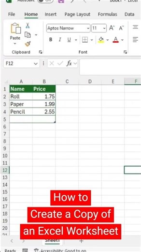How to Create a Copy of an Excel Worksheet #spreadsheet #excel #exceltips