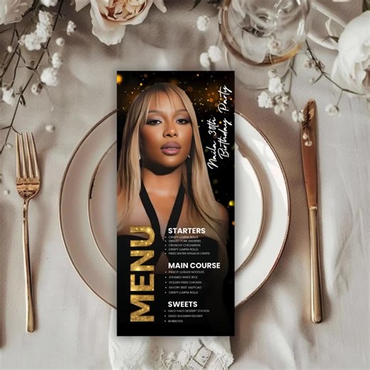 Birthday Menu Template, Birthday Dinner Party Menu, Birthday Table Menu Card, Birthday Menu Black, Canva Editable - Etsy