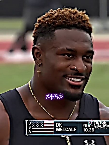 Dk Metcalf 100 meter dash 10.36 10.37 #100m #dkmetcalf #track #trackandfield #footballtiktok #trackmeet