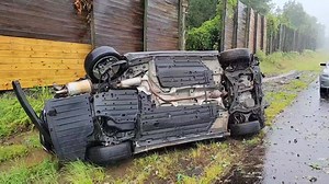 2.3K views · 90 reactions | Heavy, windswept rain and ponding from #Henri led to many accidents today: this car flipped and slid off I-84 in CT and fortunately was not hit by those of us behind him. And a very happy ending as the driver walked away without a scratch thanks to his seat belt. #slowdown | Mike Seidel | Facebook