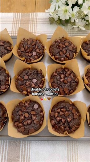 Double Chocolate Banana Muffins 🍫🍌 #baking #recipe #bananabread #muffins #doublechocolate