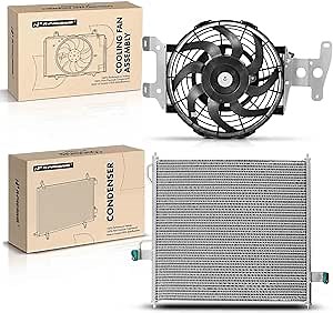 A-Premium A/C Condenser & Cooling Fan Assembly Compatible with Ford Explorer 2002-2010, Explorer Sport Trac 2007-2009 & Mercury Mountaineer 2002-2010, 4.0L 4.6L, 2-PC Set
