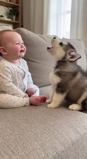 212K views · 5.4K reactions | “Baby Tries to Speak Husky ” #BabyPaws #BabyAndDog #HuskyPuppy #BabyHowling #CuteDuet #DogHowl #BabyGiggles #PetLovers #CuteAnimals #ViralBaby #HuskyLove #PuppyVibes #AdorableMoments #FunnyPets #wholesomecontent | BabyPaws | Facebook