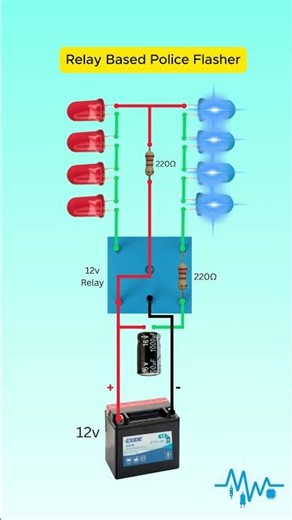 Police Light 🔴🔵Flashing Circuit Using 12V Relay #Shorts