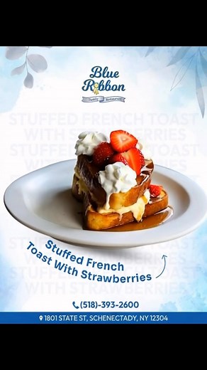 Stuffed French Toast Delight 🍓✨ Start your morning the delicious way! Our stuffed French toast is filled with creamy goodness and topped with fresh, juicy strawberries. Soft, warm, and absolutely irresistible — breakfast dreams do come true 😍🥞 Come treat yourself today! 🍓💕Blue Ribbon Family Restaurant & BakeryBlue Rose Cheesecake & Bake ShopFollowing@topfans | Blue Ribbon Family Restaurant & Bakery