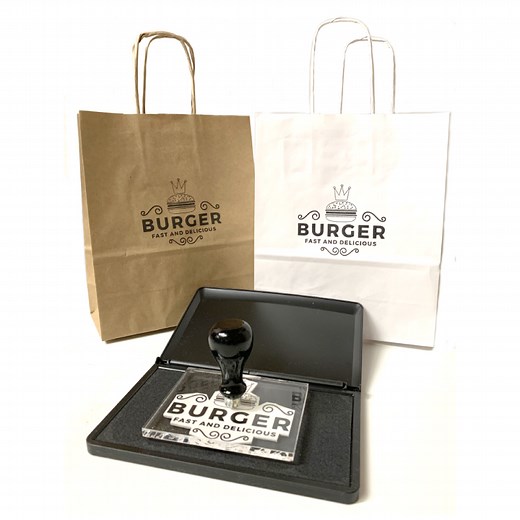 Paper Bag Stamp Kit (custom stamp, ink pad & free bags) - Size 1 - Stamps Direct Ltd