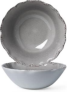 LEHAHA Farmhouse Melamine Serving Bowls,Set of 2, 130 OZ Break Resistant Large Deep Salad Bowls, BPA Free Large Bowl for Serving Salad, Fruit, Vegetables and Food Storage, 12" x 4", Gray