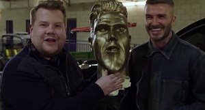 Watch James Corden Prank David Beckham With Fake Statue