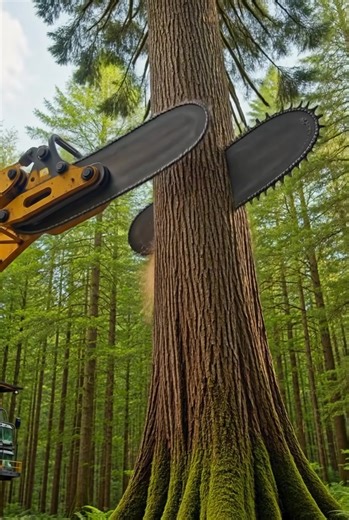 🌲🪚 LORD OF THE RINGS… BUT IT’S TREE RINGS 🪚🌲 Look at this absolute unit. Those aren’t chainsaws. Those are vertical tree delete buttons. 😭 This machine didn’t wake up and choose violence… It woke up and chose deforestation with Wi-Fi. 📶🌲 Twin skyscraper chainsaws taller than your student debt 📈🪚 Boom arms shaped like a mechanical wishbone of doom 🔱 Tracks so wide they need their own ZIP code 🛞 Forest animals watching like: 🐿️ “Bro… we just signed a lease.” 🦌 “Call corporate.” 🦉 “Th