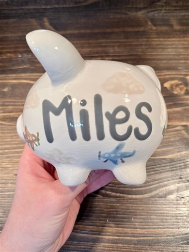 Personalized Piggy Bank: Custom Airplane Hand-painted and Kiln-fired Ceramic Keepsake for Kids - Etsy