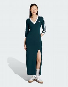 adidas Originals Adicolor classics 3-stripes maxi dress in aurora ivy / white | ASOS