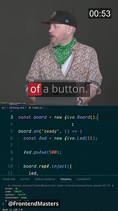 🖲️ Using Arduino and Johnny-Five to Detect Button Presses Join Steve Kinney and learn the Arduino platform, from wiring up LEDs, buttons, and various sensors. https://frontendmasters.com/courses/arduino-javascript/?utm_source=social&utm_medium=facebook&utm_campaign=buttonled #Arduino #WebDev #Programming #Coding #LearnToCode | Frontend Masters