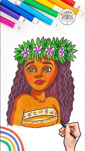 Moana Drawing | How to Draw Beautiful Moana Drawing 🌈👸🏾 #moana #disney #princess #shorts #viral