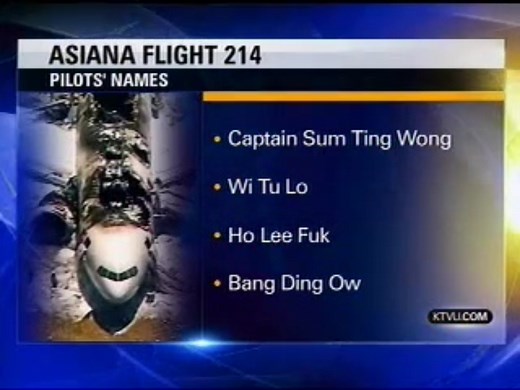 Fake Asiana Pilot Names | Know Your Meme